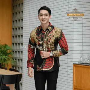 Batik Slimfit Pria Lengan Panjang Baju Kemeja Kondangan Anak Muda Katun Halus Furing Motif Abimanyu