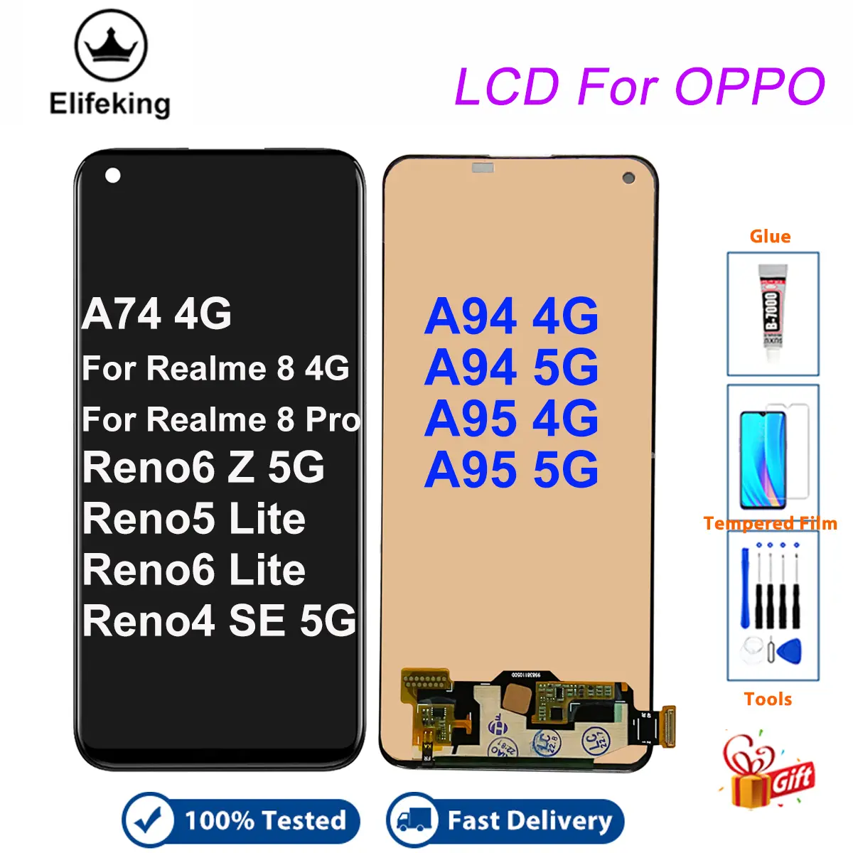 Màn hình LCD, dành cho Realme 7 Pro / 8 / 8 Pro và Oppo A94 A95 A74, Màn hình cảm ứng, Bộ phận sửa chữa thay thế, Màn hình hiển thị, Thay thế