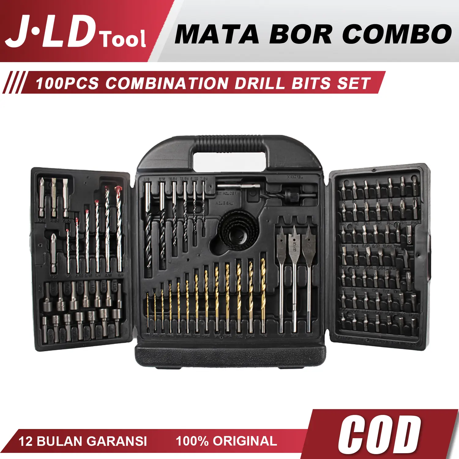 JLD Mata Bor Set 100pcs Paket Mata Bor HSS Super Tajam Baja Besi Kayu Tembok Mata Bor Kipas HSS Besi Kayu Tembok Full Set Berguna untuk Segala Kebutuhan