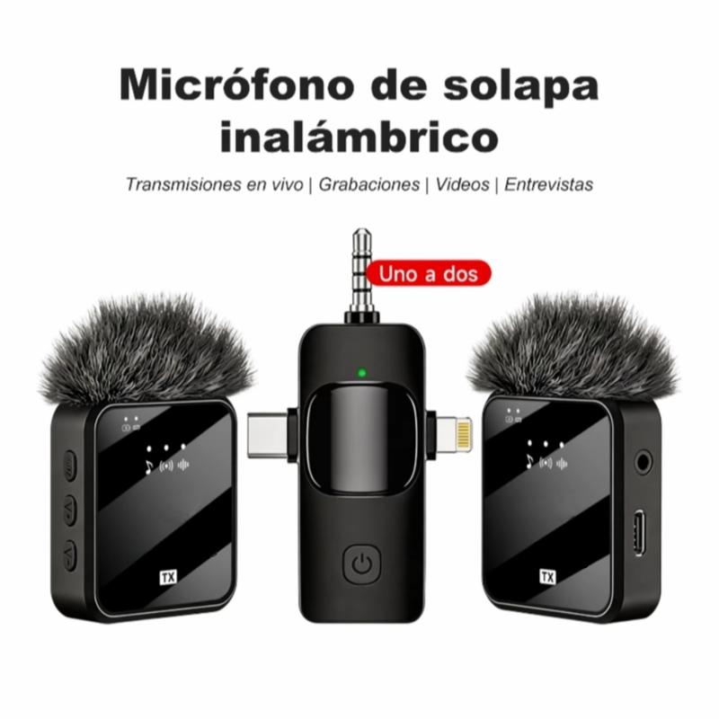 Mini micrófono 3 en 1 para iPhone/Android/ cámara, audio de alta fidelidad, 48 kHz/24 bits, micrófonos inalámbricos, alcance de 100 m, batería de 20 h, micrófono de solapa con reducción de ruido para transmisión en vivo, TikTok y YouTube. - Foto 1