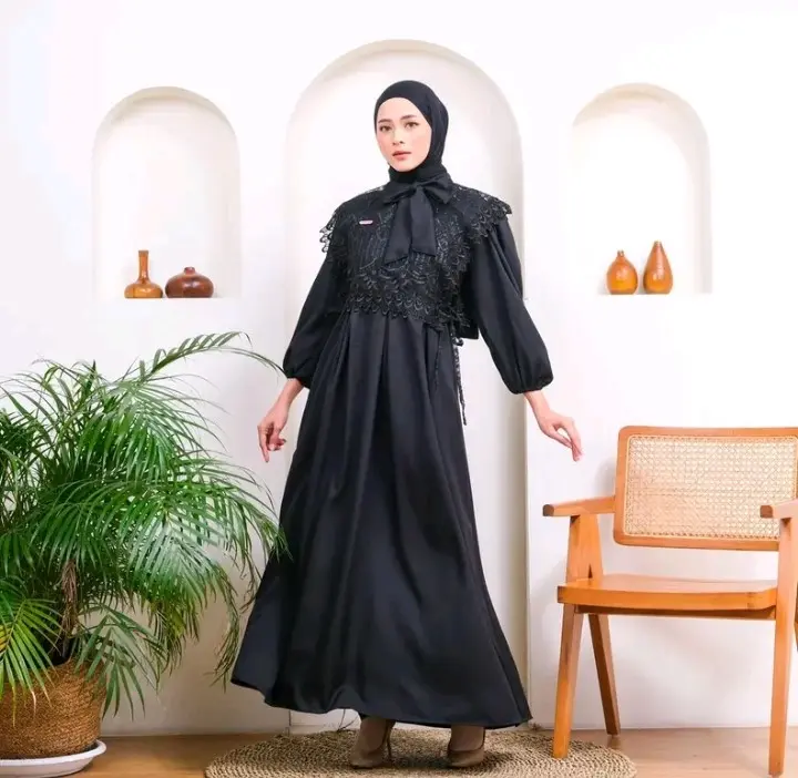 Nara Dress by STAR 09 STORE Dress Elegan Bahan Shakila dan Tille Bordir dengan Resleting Depan Ramah Busui