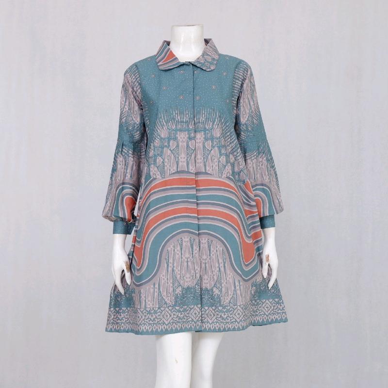 Tunik Wanita Batik Anyelir Rinjani Berkerah Formal SMLXLXXLXXXL Kancing Depan Cantik Elegan Katun Kantor 6