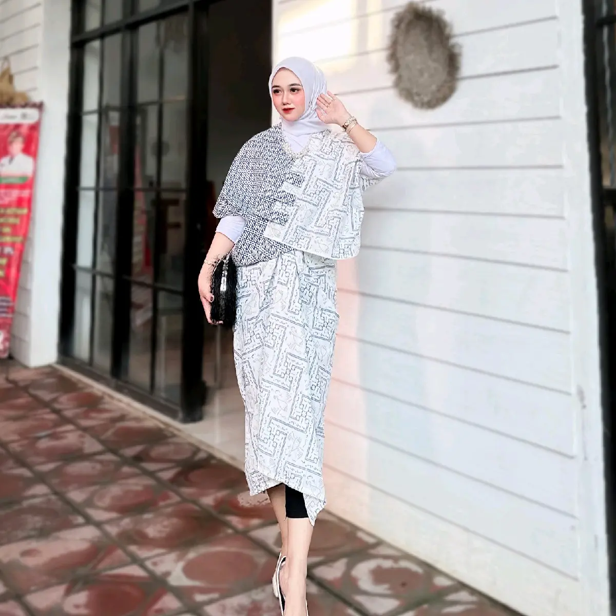 One Set Batik Outfit Kondangan Blouse Croptop Oversize Rok Lilit Wisuda Wanita Kekinian Setelan Katun