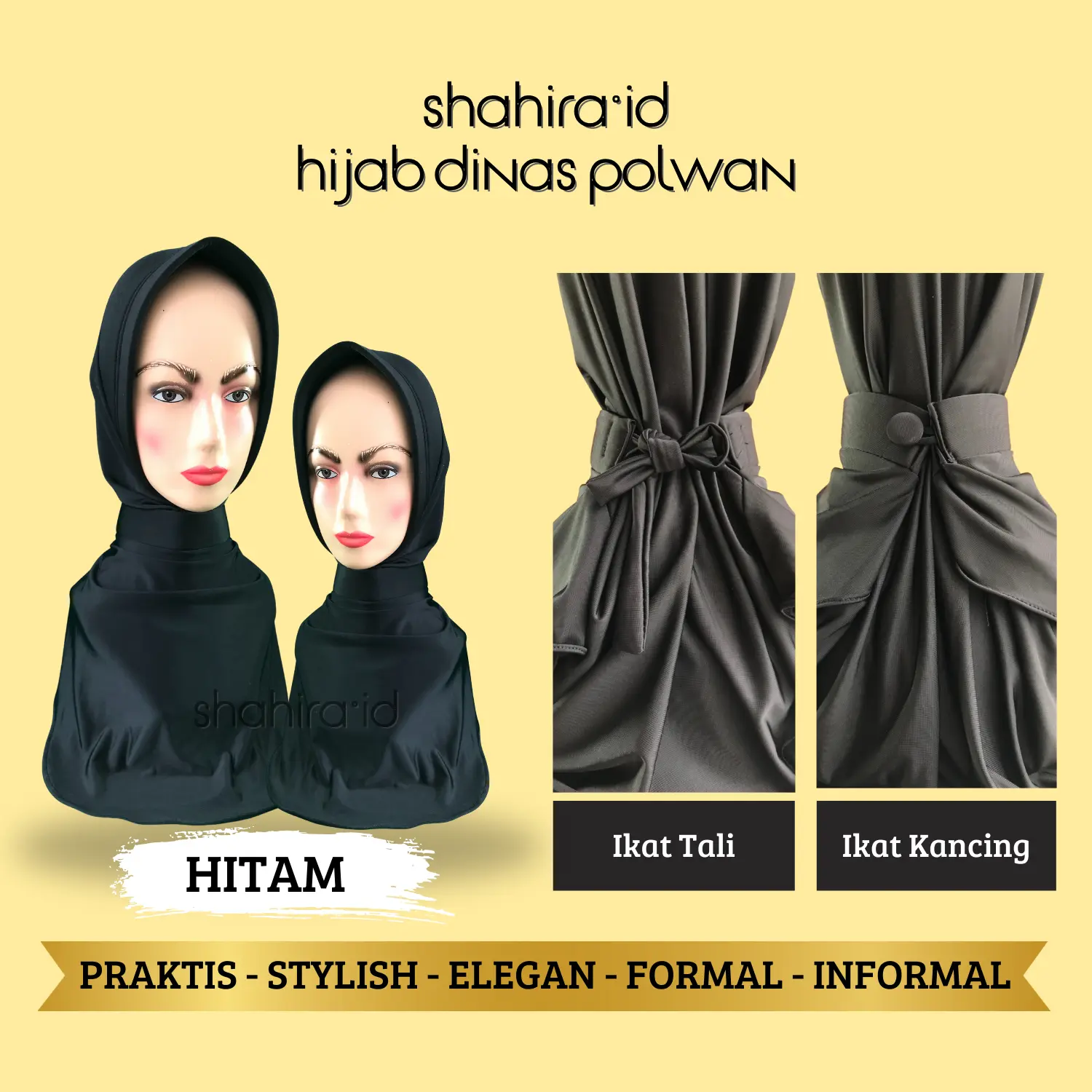 Hijab Dinas Polwan Hitam Ikat Leher Premium Jilbab Instan Olahraga Sport Pad Tumpuk Polos Anti Tembem Kerudung Muslim Cantik Nyaman tali 2025