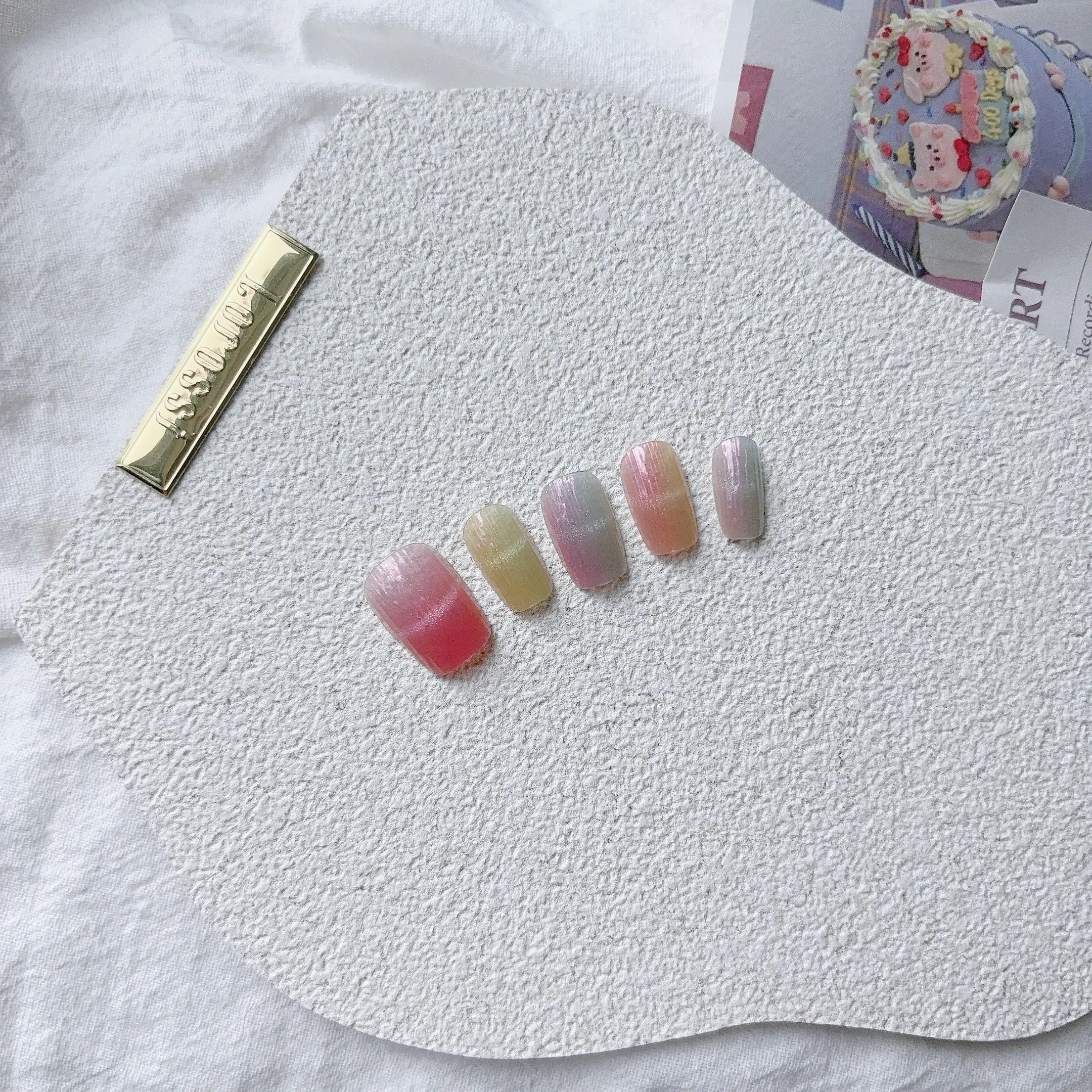 B01 Rainbow Ombre Handmade Press on Nail