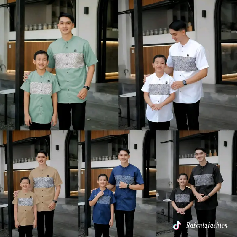 PREMIUM || KOKO DEWASA DAN ANAK COUPLE MODEL BARU baju couple ayah dan anak motif batik kombinasi warna hitam Putih Navy Cokelat Hitam Polos Katun Setrip Keluarga Muslim Pasangan Panjang Ibu 0