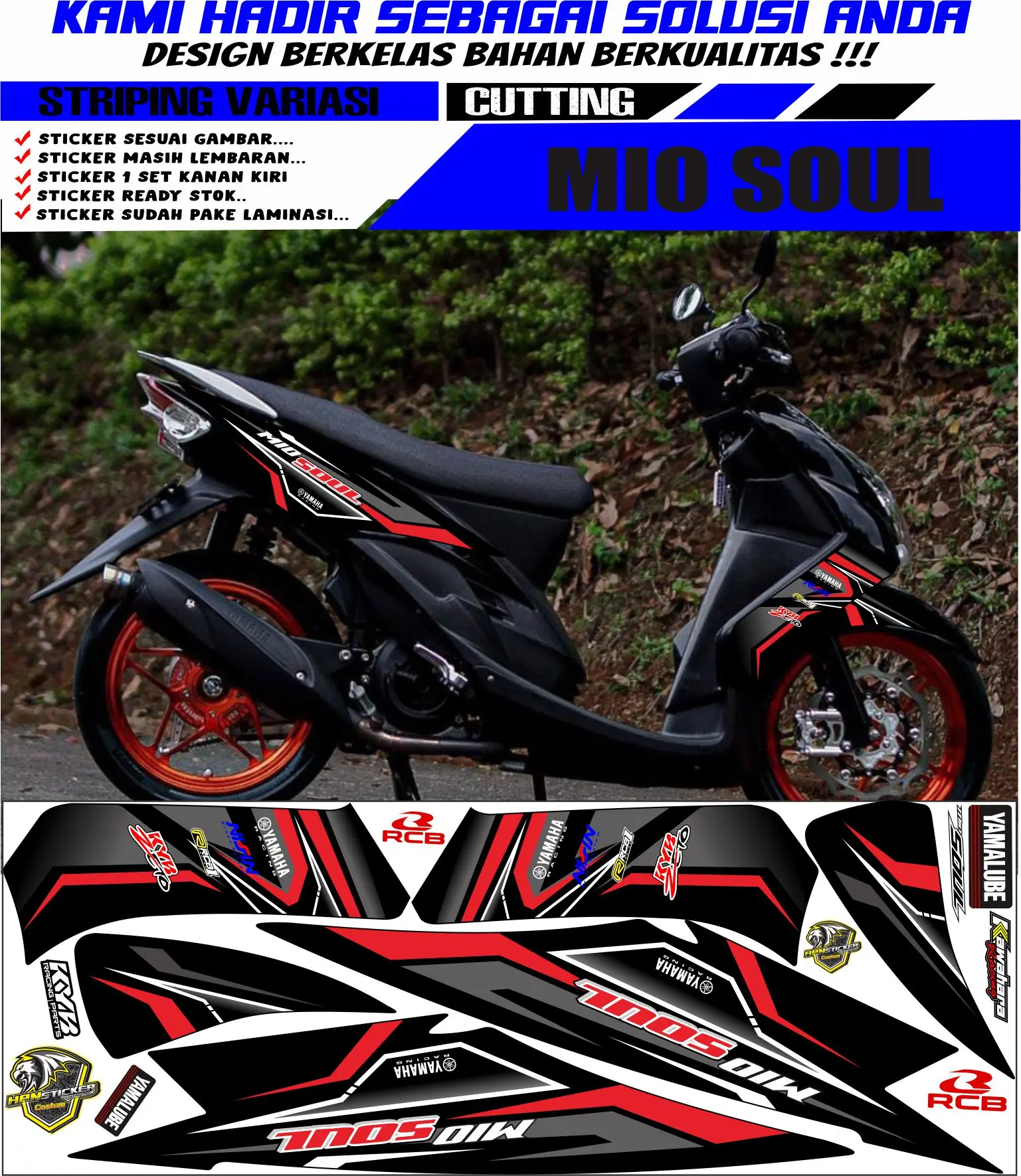 STRIPING MIO SOUL VARIASI RACING , STICKER MOTOR SOUL KODE 01 Kendaraan Aksesoris Motorcycle
