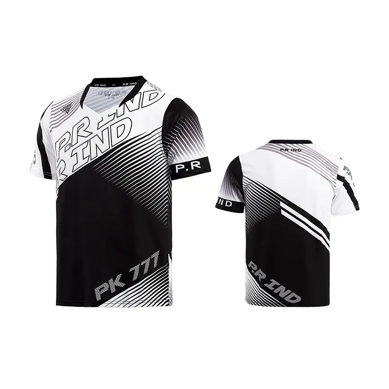 【DRY-FIT STYLE】Kaos Olahraga Badminton Gym Breathable Original PK777 - P.R IND Sports Jersey Training Shirt (Purui/PR) - Tiffany Green Black/Pink/Black White - S-3XL 7