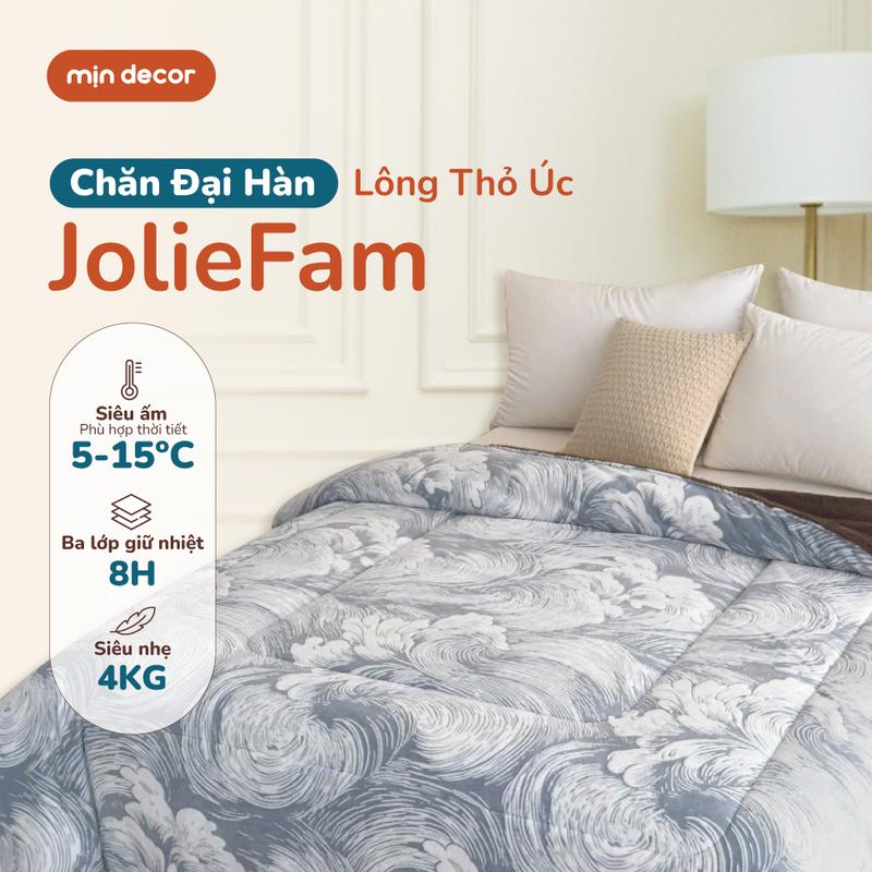  Chăn Đại Hàn Lông Thỏ Úc JolieFam Yuka 2mx2m2 Mịn Decor Nặng 4kg Siêu Ấm Đắp Mùa Đông 5-15°C 