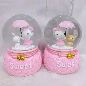 Snowball / Pajangan Bola kaca Musik Box Hello Kitty XL100 + Salju Otomatis Berputar / Kotak Musik