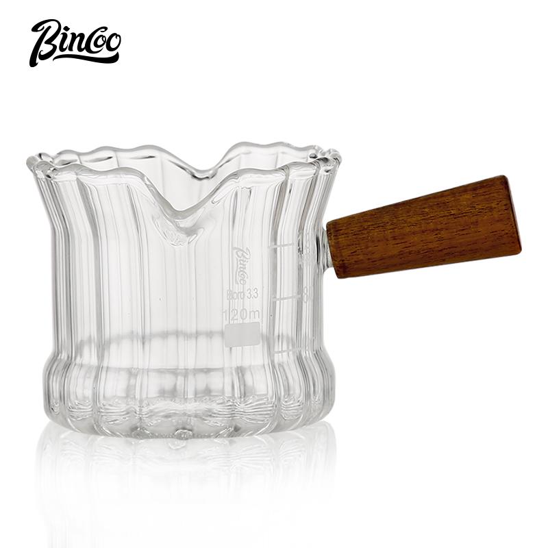 BINCOO Coffee Milk Cup with Scale Italian Concentrated Measuring Cup with Wooden Handle Milk Jar 160ML 1