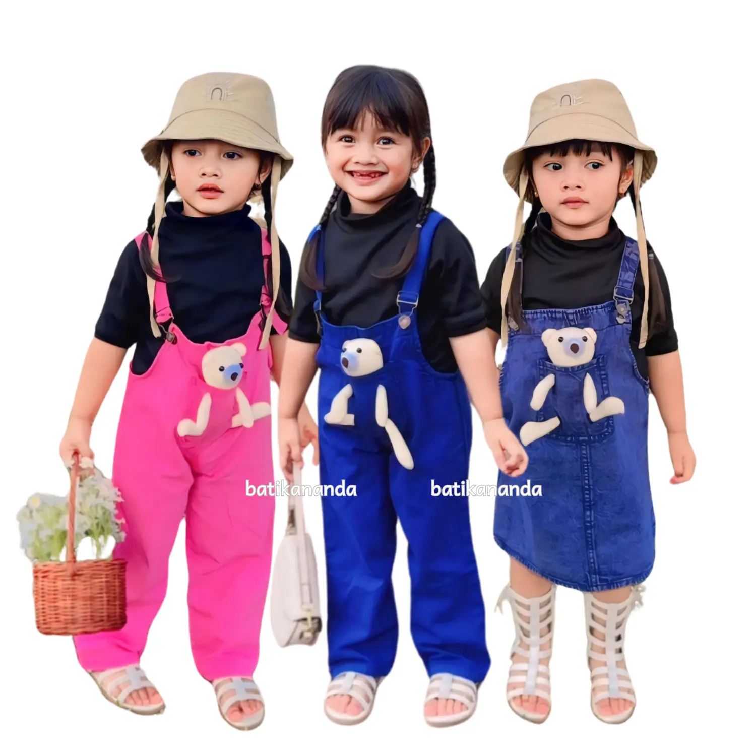 Paket 100 rb 3 pcs celana anak panjang overall jumsuit 1-6 tahun Perempuan