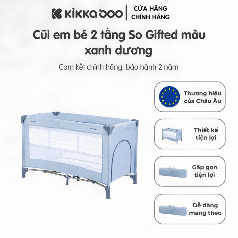 Cũi Em Bé KikkaBoo SO GIFTED Màu Xanh Dương – Thiết Kế 2 Tầng Gấp Gọn, Kèm Túi Đựng