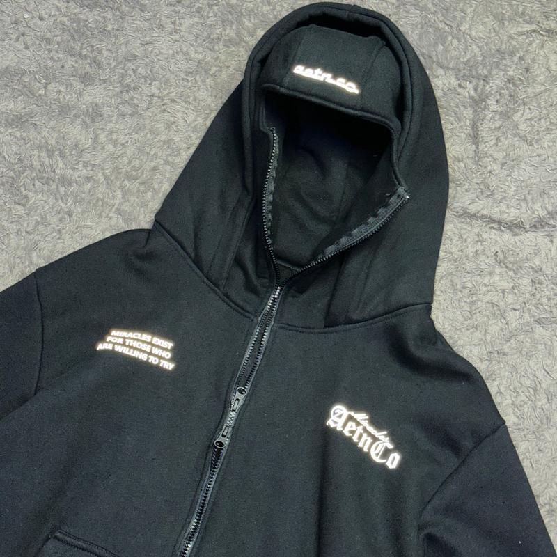 AETN - Balaclava Hoodie Zipper Boxy Miracles Black 375gsm Reflektif 4