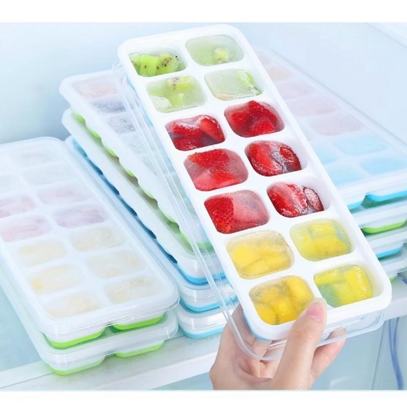 Combo 10 khay làm đá silicon 14 viên có nắp đậy khay đá dẻo dễ lấy khuôn làm thạch tiện lợi