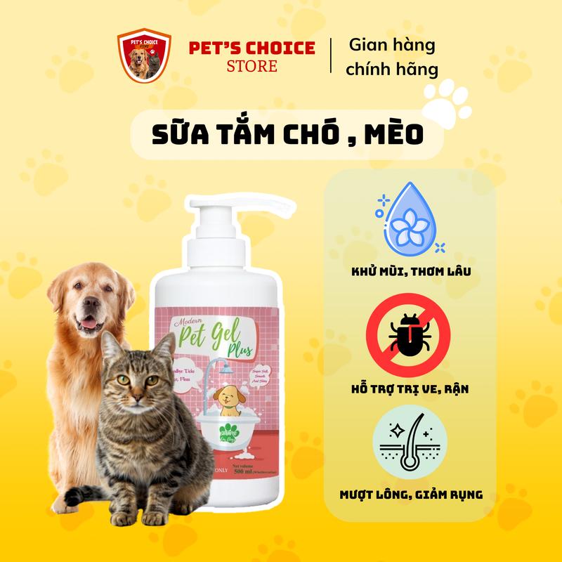 SỮA TẮM CHÓ MÈO PET GEL PLUS - Giảm Ve Rận Bọ Chét Sạch lông Mềm mượt Chai 500ml chính hãng Pet's Choice