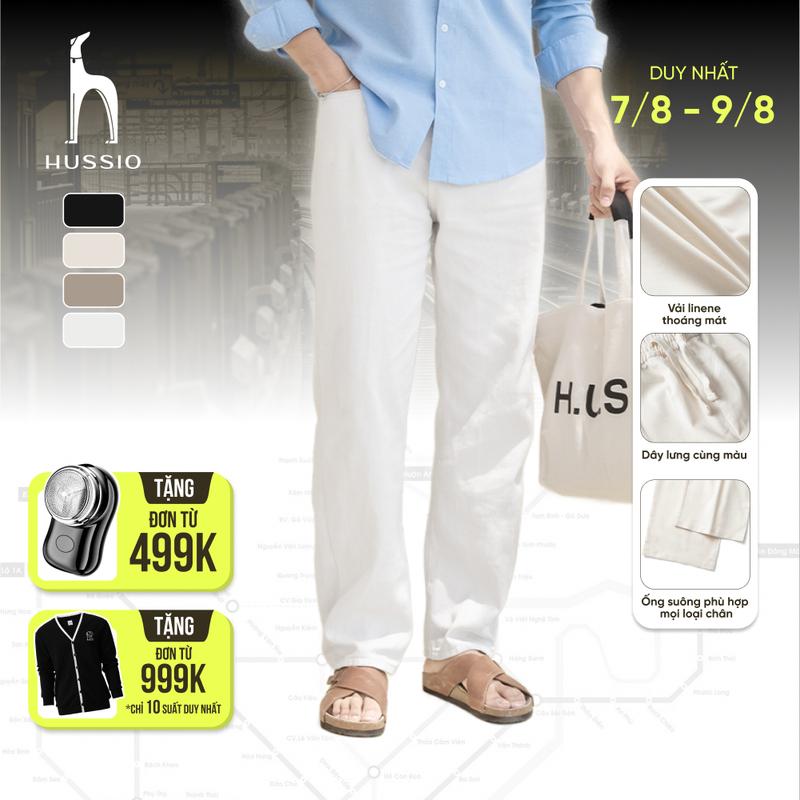 Quần ống suông nam LINENE SIMON vải linen co giãn, mềm mịn, thanh lịch - HUSSIO