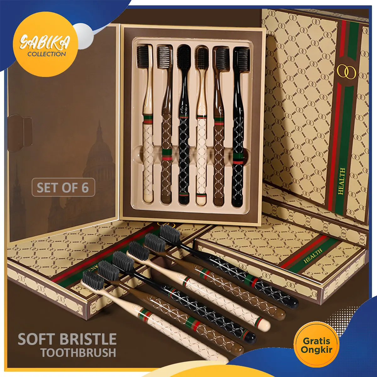 Sikat Gigi Set Box Isi 6pc Sikat Gigi Portable Mewah Bulu Lembut