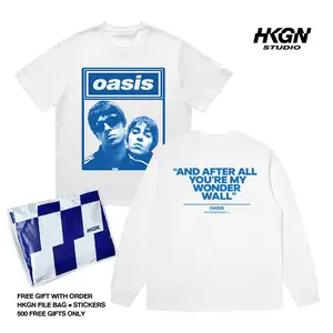 free gift HKGN Heavyweight Tshirt 230g16s T-shirt OASIS Kaos Band Trendy Kaos Nyaman Ketebalan Unisex Couple