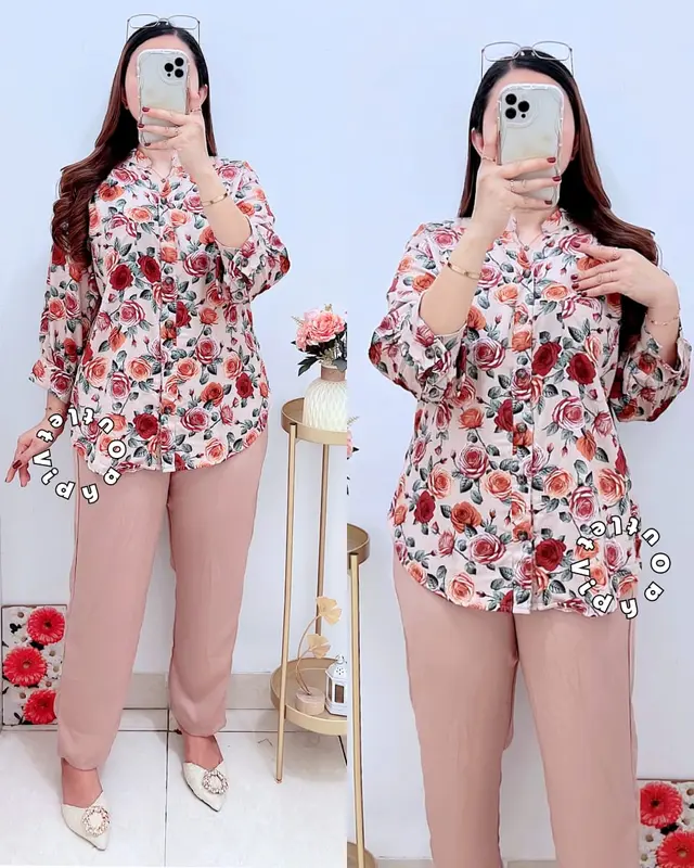 VIDYA - Setelan Amanda 3970 - Set Wanita - Bawahan Polos - Atasan Kerah Sanghai 2