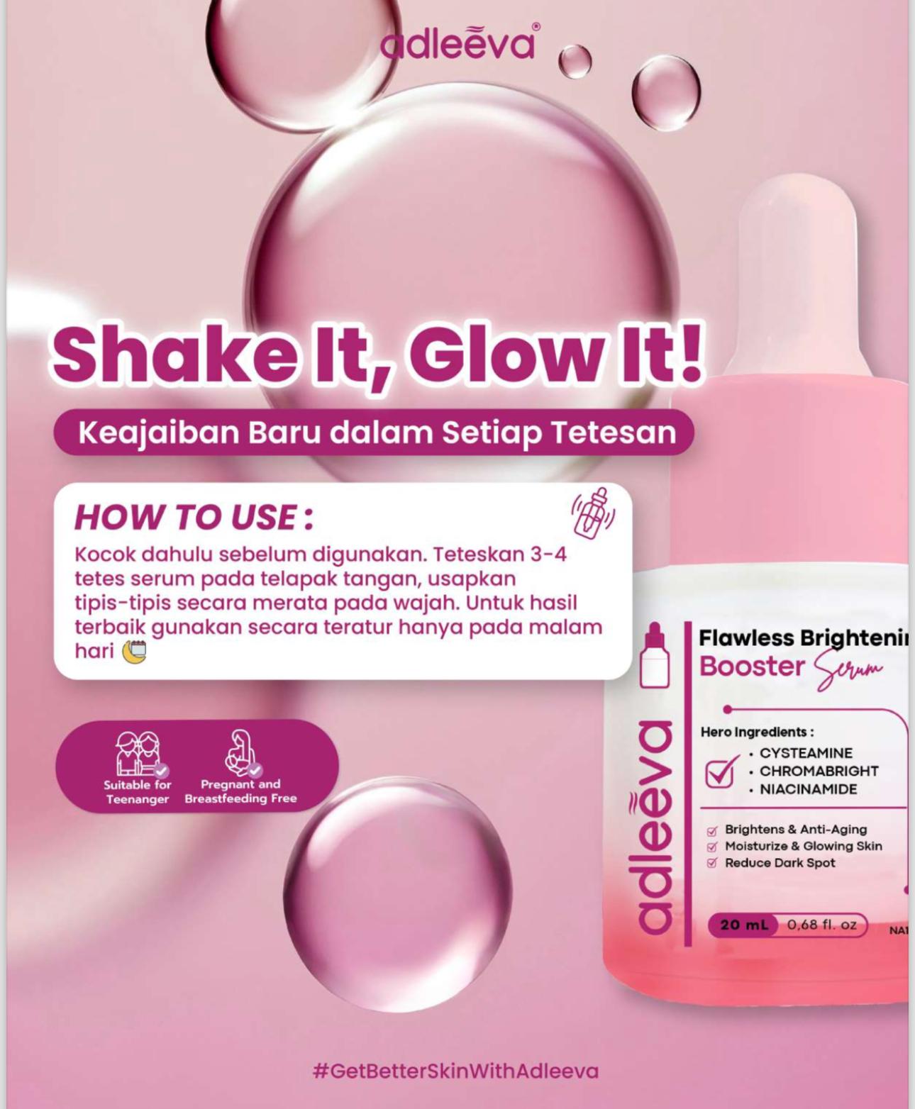 [Mv] ADLEEVA - Flawless Brightening Booster Serum - Untuk Mencerahkan dan menyamarkan hiperpigmentasi pada kulit yang telah teruji seperti noda gelap flek hitam, melasma hingga PIH, hingga memperbaiki tekstur kulit. Kusam Pencerah