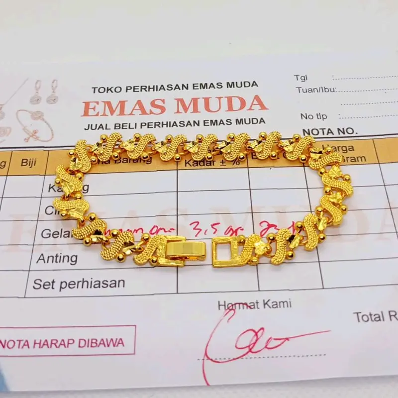 Gelang tanggan hongkong emas muda free surat toko perhiasan 3