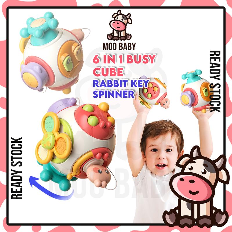 Moo Baby Toy Rabbit Key Spinner Busy Cube Mainan Baby 8 Bulan Montessori Toys Busy Toys for Baby Mainan Bayi Early Educational Sensory Toys 1