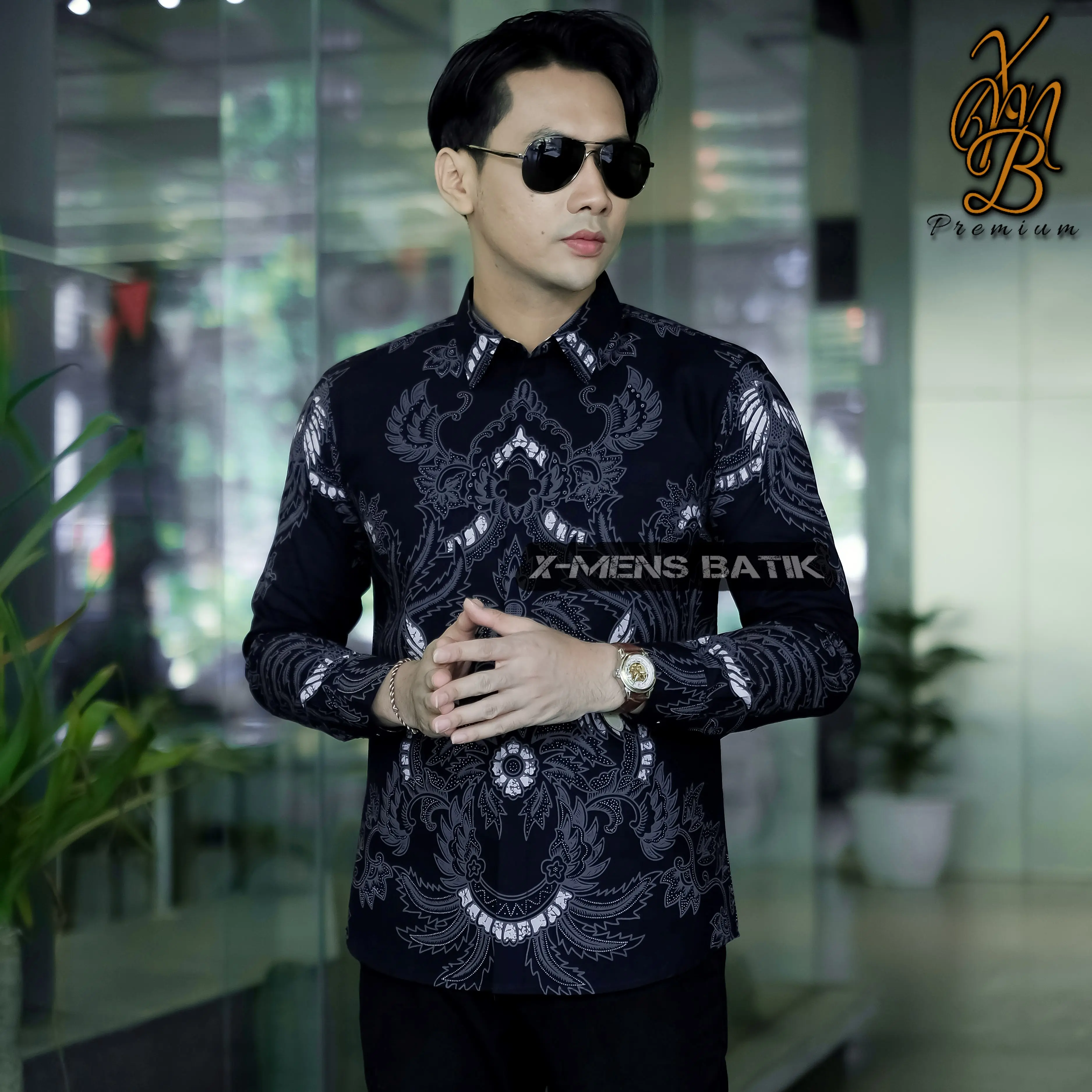 Kemeja Batik Slimfit Pria Premium Lapis Puring Motif Motif Askar Hitam Katun 100% - Panjang