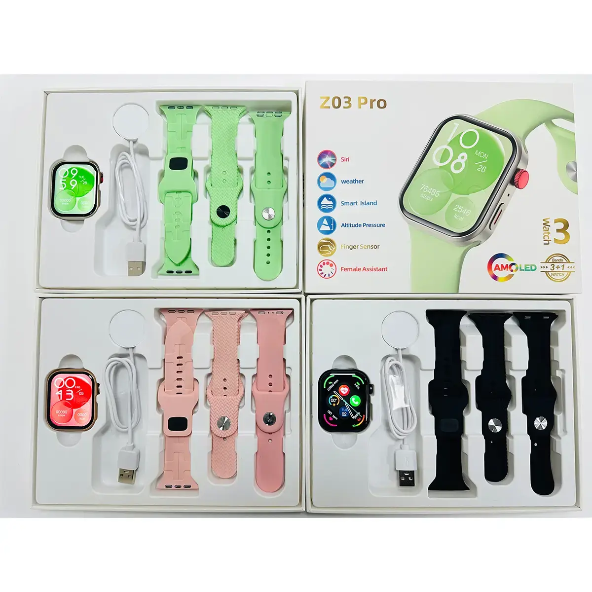 Smart Watch Amoled Touch Screen Stainless Steel Smartwatch with Extra 2 Straps Bracelet Voice Assistant Bluetooth Call Heart Rate and Blood Pressure Monitoring Fitness Tracker Watch Charging Wearable Connection Device Microphone Phone Wireless Smartphone