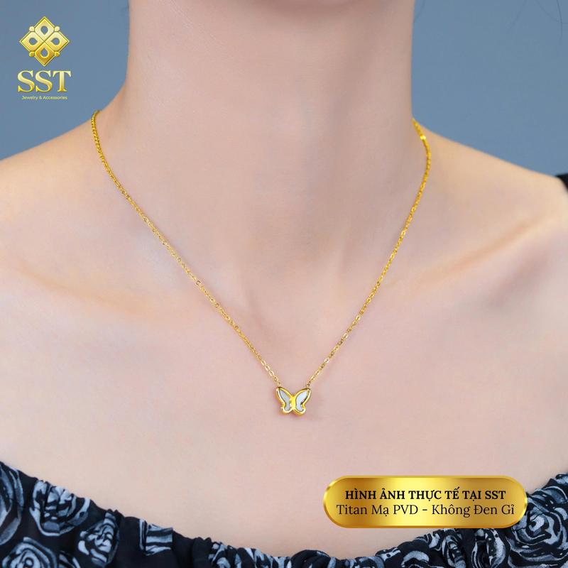  Dây chuyền Titan SST Mặt bướm trắng thanh lịch Không Đen Gỉ VC196 