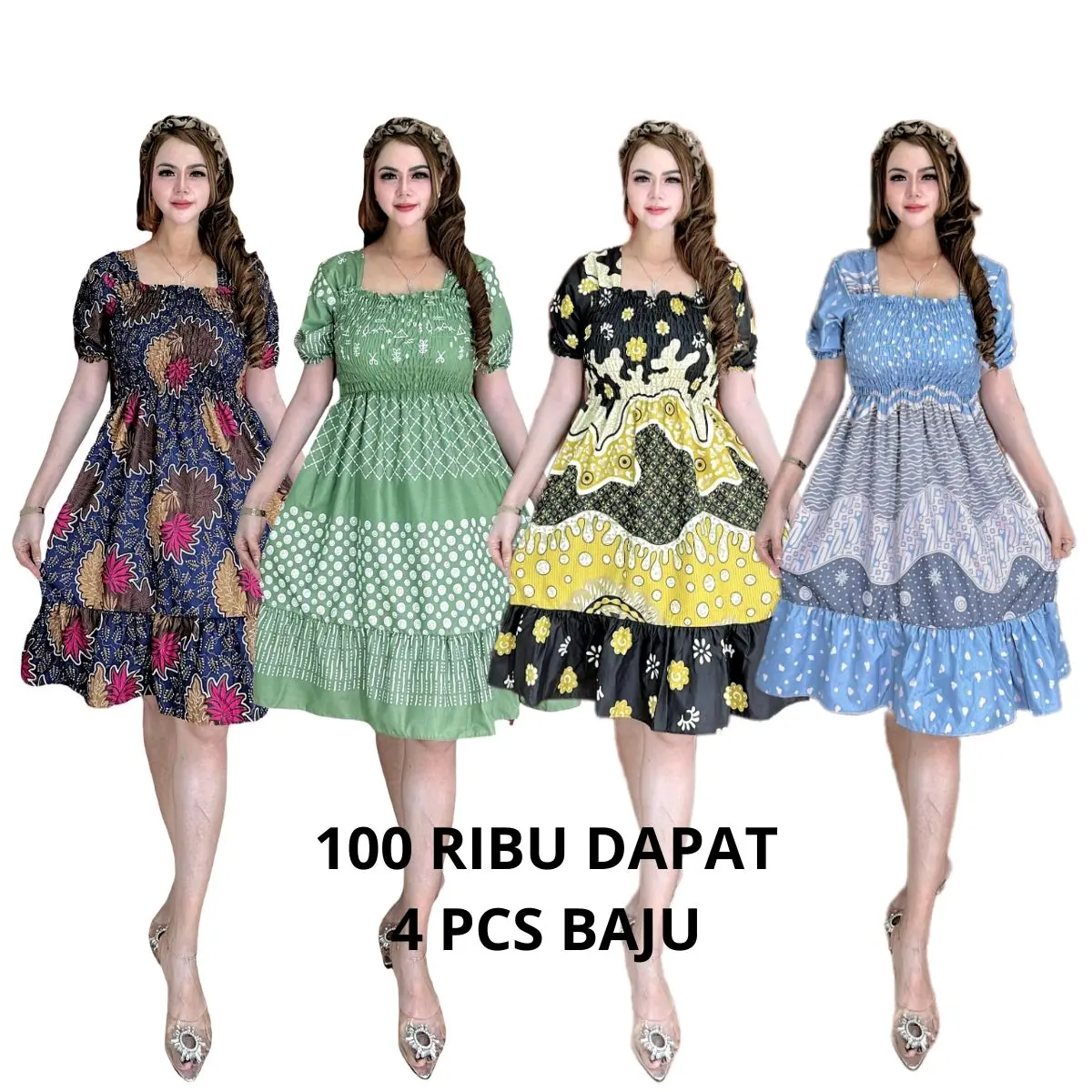 PRODUK LOKAL - Smocked Dress Wanita Kekinian Baju Katun Nyaman Kain Casual Daster Santai Tidur Kerja Pendek Bumil Panjang