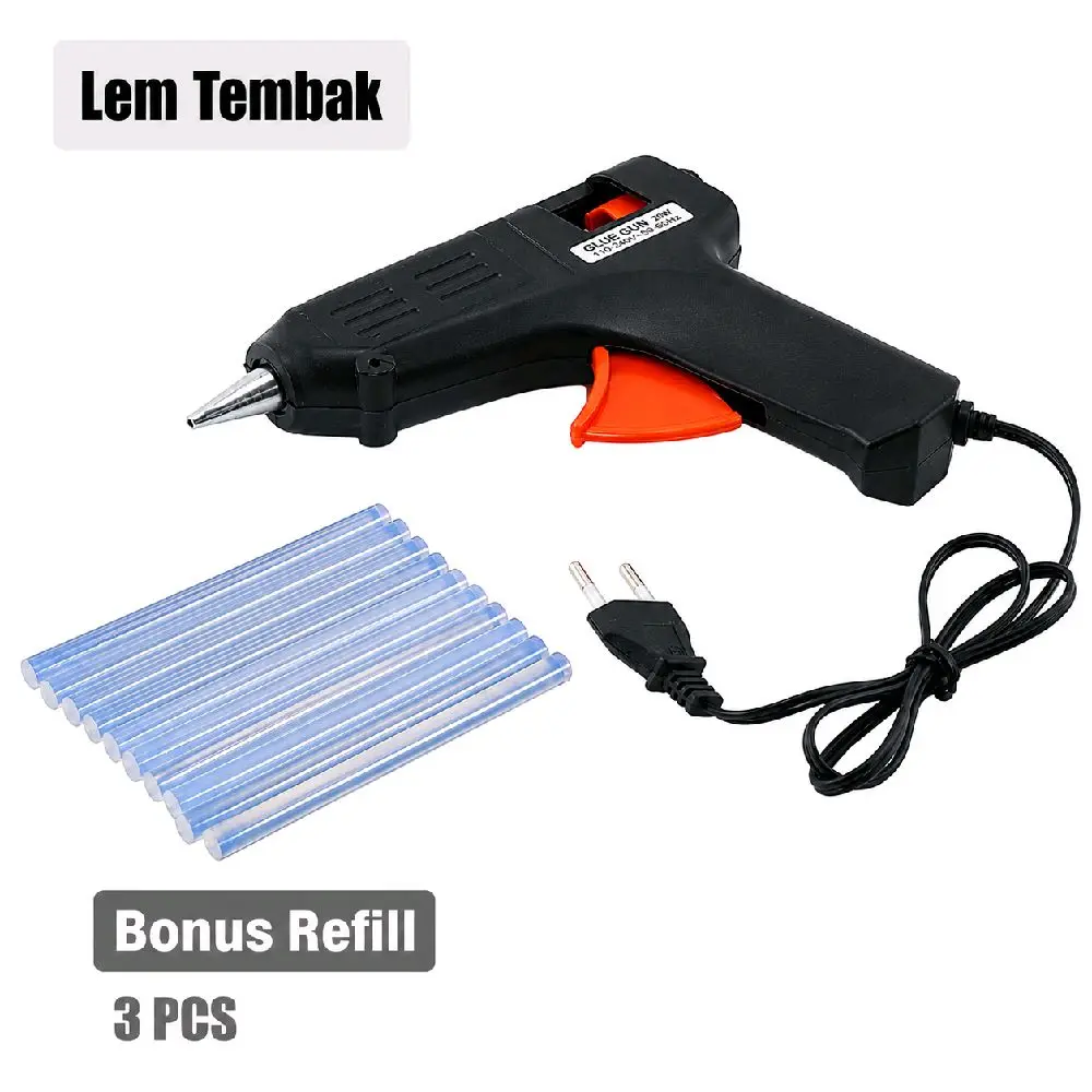 Glue Gun 20Watt Lem Bakar Cair 20 Watt Bonus 3 Pcs Reffil Stick Lilin Lem Tembak - Paket Lem Tembak 20 Watt - Alat Lem Tembak