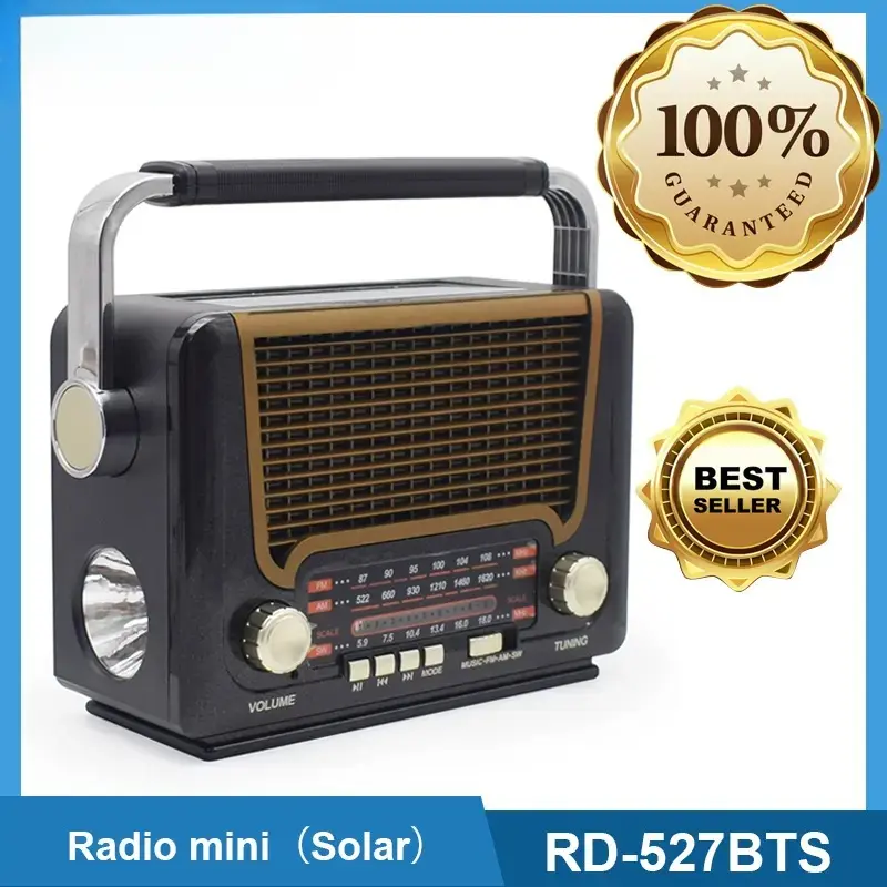 COD Radio Portabel Tenaga Surya 527BTS Retro, Bluetooth Speaker Terima Kartu Memori Ada Senter FM AM SW
