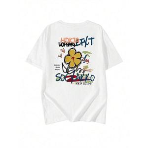 ゆったりラウンドネック カジュアル 多目的 漫画プリント 半袖Tシャツ,春夏 ホワイト