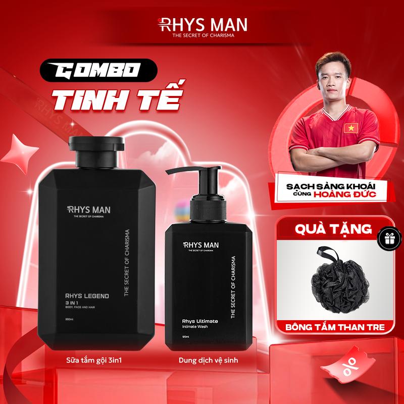Combo Tinh Tế Rhys Man - Sữa tắm gội hương nước hoa cao cấp 350ml & Gel vệ sinh nam 120ml | Tặng : 1 Set Hộp & Túi Dưỡng Thể