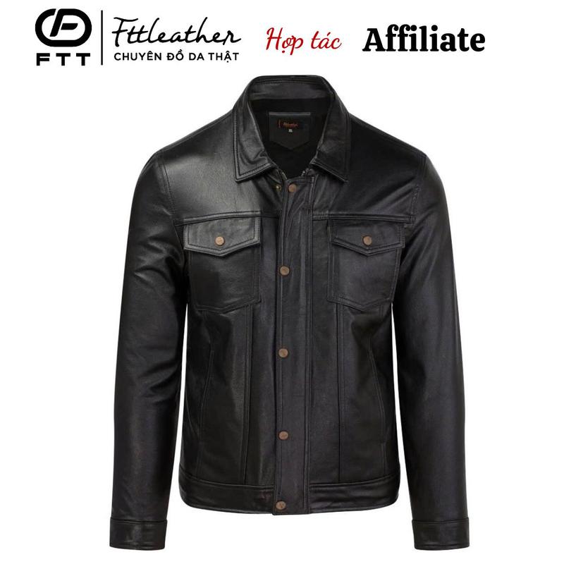 Áo Da Thật Nam Áo Khoác Da Bò Fttleather Trucker Jacket Cao Cấp Cổ Bẻ Túi Hộp AD405 AFF