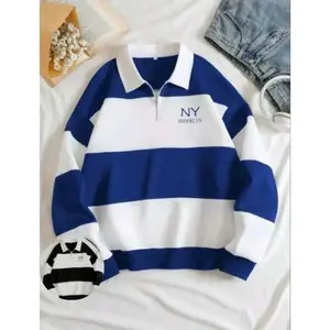 Hoodie sweater rugby setrip kombinasi ny  brooklyn sablon fleece atasan pria wanita
