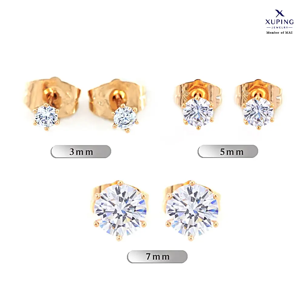Xuping Anting Tusuk Wanita Perhiasan Lapis Emas Model Mata 1 Bulat Gigi 6 Diamond Gold