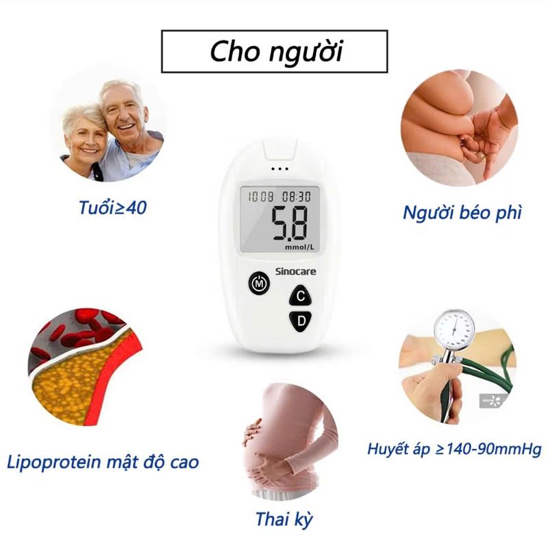 Máy Thử Đường Huyết Sinocare - Chính Hãng. Tặng Kèm Que-Kim (25 Que) + Bông cồn 2