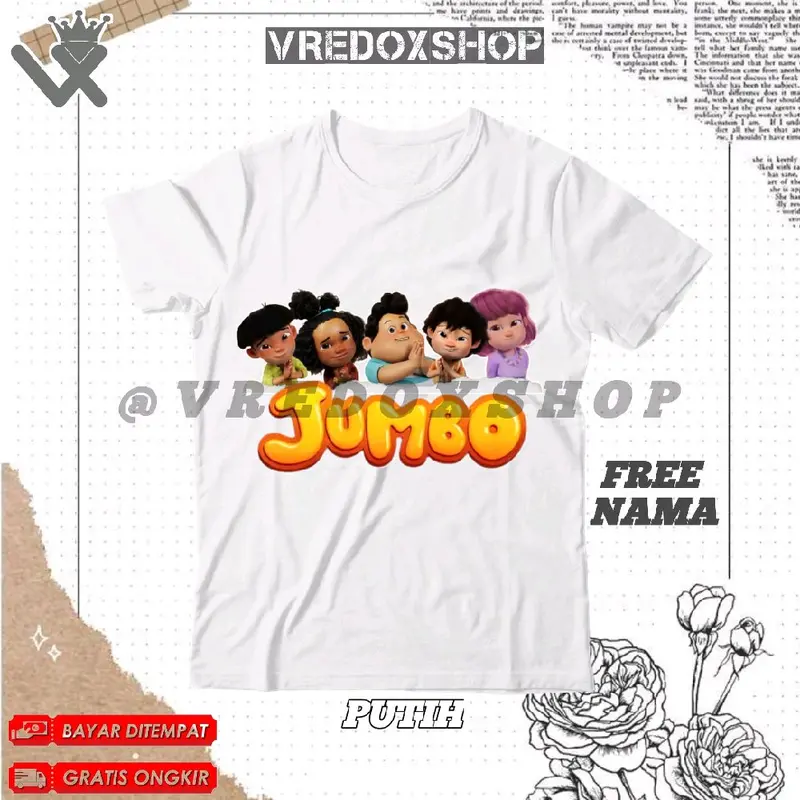 (BISA COD) Kaos Atasan Anak Motif Jumbo Movie Animasi Jumbo Baju Kartun Jumbo Viral 2025 T-shirt Pakaian Fashion Anak untuk Laki-laki dan Perempuan Usia 3-12 Tahun/ Free Nama Distro 1