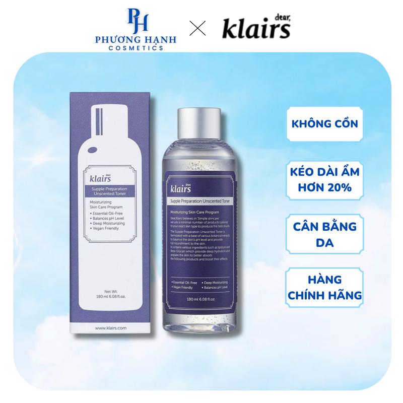 Toner Nước Hoa Hồng Không Mùi Klairs Supple Preparation Unscented 180ml Làm Dịu Da