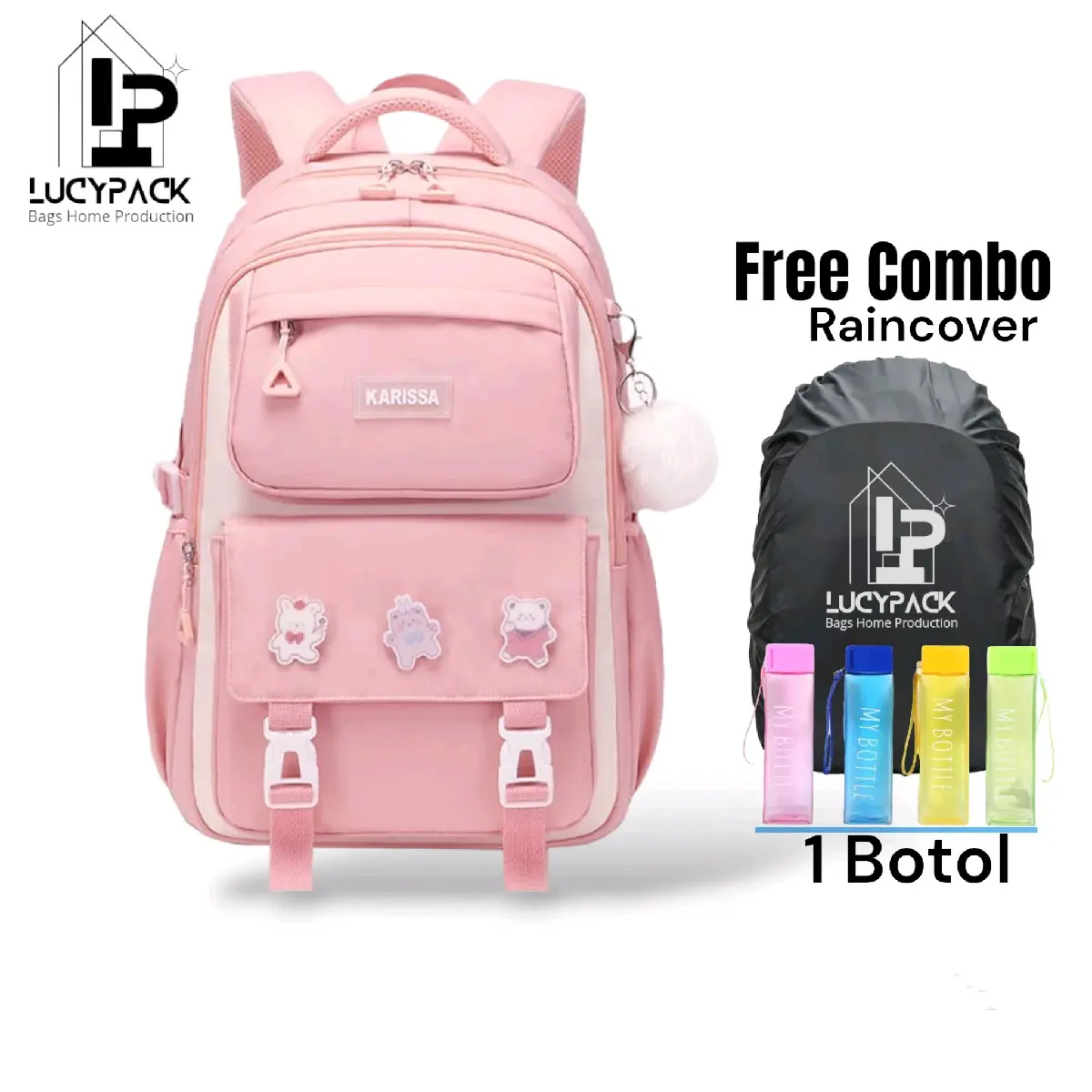 Tas Ransel Anak Perempuan Tas Sekolah Jepang Free Combo Botol Raincover Anti Air Tas Fashion Anak Tas Punggung