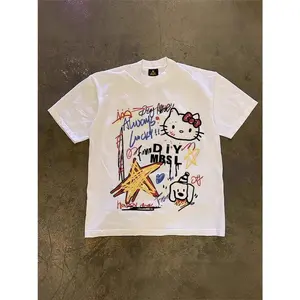 Pesanan Murah Clearance ~ Kaos Lengan Pendek Katun Murni Gaya Amerika Gaya Kampus Cetakan Hello Kitty Atasan Longgar Serbaguna Affordable Floral print Ovwmtbgsjyzy