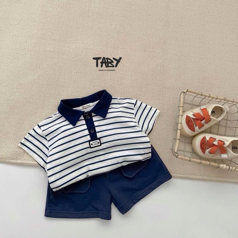 Taby Set bộ kẻ polo cộc tay cotton 2 chiều cho bé trai quần cotton da cá Hàn thật 2 sườn cho con từ 1-7 tuổi SB1844