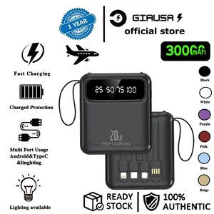 PowerBank 30000Mah 20W Pengisian Cepat Dua USB Flashlight Lightweight PowerBanks Type C Linghtning