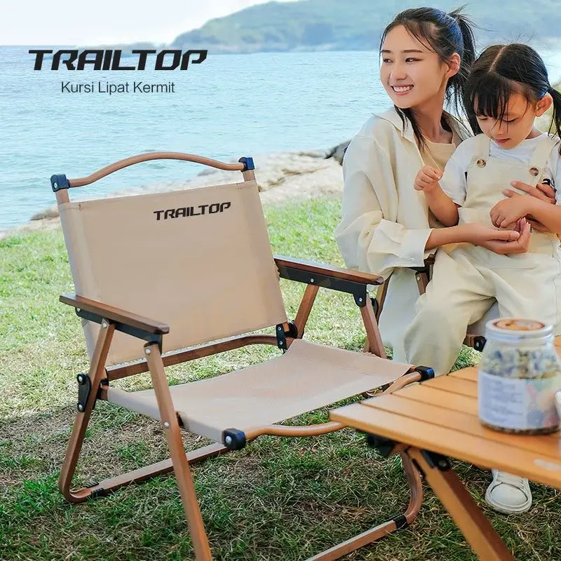TrailTop Kursi Lipat Dengan Gagang Kayu Kursi Camping Kermit Kursi Pantai Lipat Beban 150kg 8