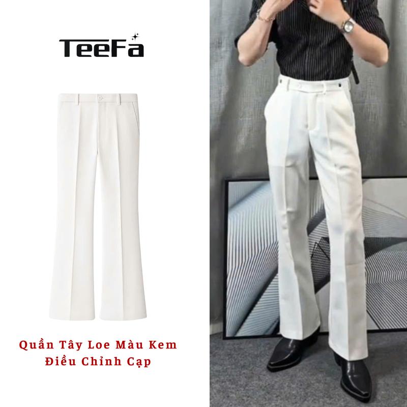 Quần Tây Ống Loe Màu Kem Thiết Kế Sidetab Điều Chỉnh Thông Minh,Quần Vải Loe Phong Cách Hàn Quốc,Chất Liệu Vải Tuyết Hàn