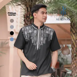 baju koko bordir lengan pendek katun madina premium warna alkinan alkinancollection ak055pdk