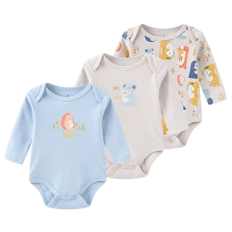 Kiddiezoom 3-Piece Four Seasons Unisex Cartoon Newborn Boys Girls Onesie 100% Cotton Long Sleeve Soft Cute Baby Onesie Baby 0-12 Months