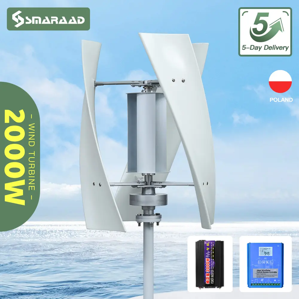 2kw 2000w Vertical Wind Turbine Generator 12V 24V Magnetic Dynamo Free Energy Strong Power Ac 220v Inverter Output For Home